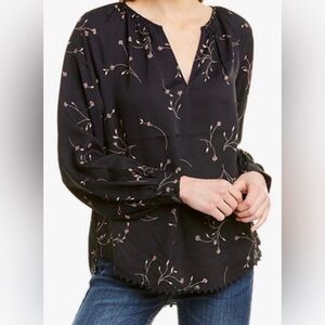 Joie Navy Blouse with Pink Floral Design